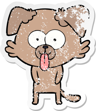 Bir insan tarafından çizilmiş dilli çizgi film köpeğinin sıkıntılı çıkartması.