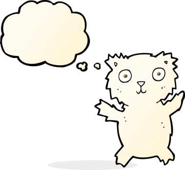 Bir insan tarafından çizilmiş düşünce baloncuklu kutup ayısı çizgi filmi.