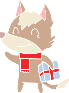 Bir insan tarafından çizilmiş dost canlısı düz renkli çizgi film kurdu.