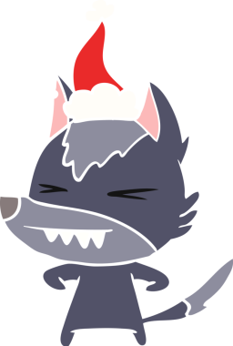 Kızgın kurt eli, bir insan tarafından çizilmiş Noel Baba şapkasının düz renk çizimi.