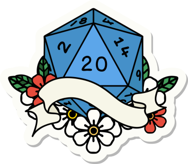 Bir insan tarafından çizilmiş 20 D20 zarının çıkartması.