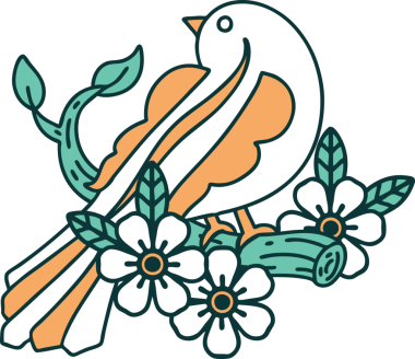 Bir insan tarafından çizilmiş bir daldaki kuşun ikonik dövme şekli