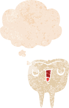 Düşünce baloncuklu çizgi film mutlu diş grunge sıkıntılı retro dokuma tarzı bir insan tarafından çizilmiş