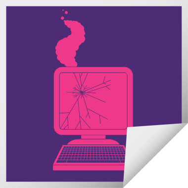 Kırık bilgisayar karesi soyma etiketi bir insan tarafından çizildi