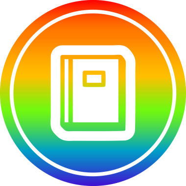 Bir insan tarafından çizilmiş gökkuşağı gradyanı olan eğitici kitap dairesel simgesi