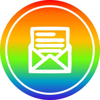 bir insan tarafından çizilmiş gökkuşağı gradyanı olan zarf harfli dairesel simge