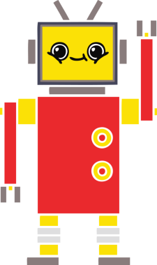 Bir insan tarafından çizilmiş düz renkli bir robot karikatürü