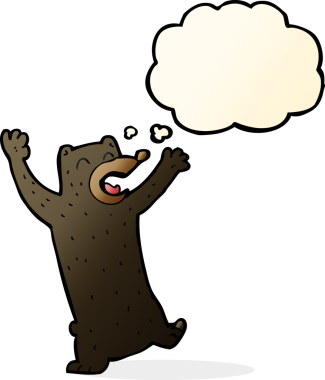 Bir insan tarafından çizilmiş düşünce baloncuklu kara ayı.