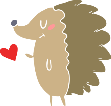 Bir insan tarafından çizilmiş düz renk çizgi film kirpisi.