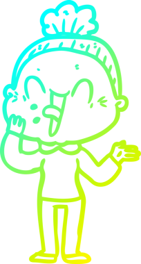 Bir insan tarafından çizilmiş, mutlu, yaşlı bir kadının çizimi.