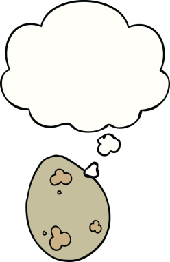 Bir insan tarafından çizilmiş düşünce baloncuklu çizgi film yumurtası.