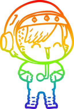 Gökkuşağı gradyan çizimi mutlu bir uzay kızının çizimi bir insan tarafından çizilmiş