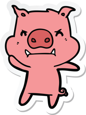 Bir insan tarafından çizilmiş kızgın çizgi film domuzu çıkartması.