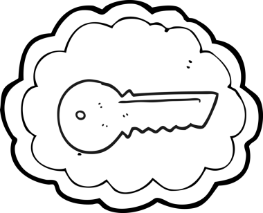 Bir insan tarafından çizilmiş siyah beyaz çizgi film kapı anahtarı.