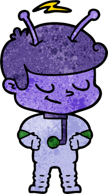 Bir insan tarafından çizilmiş dost canlısı çizgi film uzay adamı.