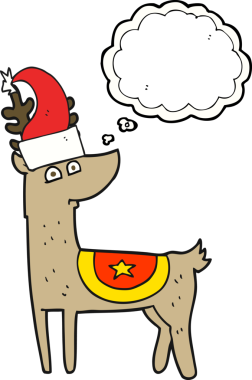 Bir insan tarafından çizilmiş yılbaşı şapkası takan serbest çizim baloncuk renkli ren geyiği.