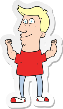 Bir insan tarafından çizilmiş bir adamı kutlayan karikatür çıkartması.