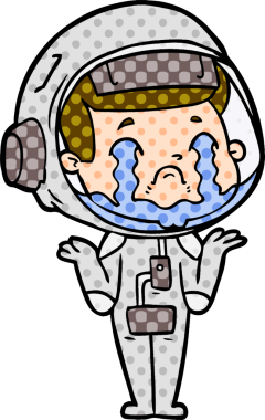 Bir insan tarafından çizilmiş ağlayan astronot çizgi filmi.