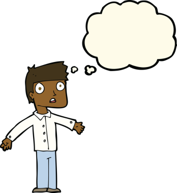 Bir insan tarafından çizilen düşünce baloncuğuyla şok olmuş bir adam.