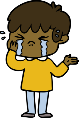 Bir insan tarafından çizilmiş ağlayan çizgi film çocuğu.