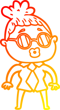 Bir insan tarafından çizilmiş gözlüklü, çizgi film karakteri bir kadının sıcak çizgi çizimi.