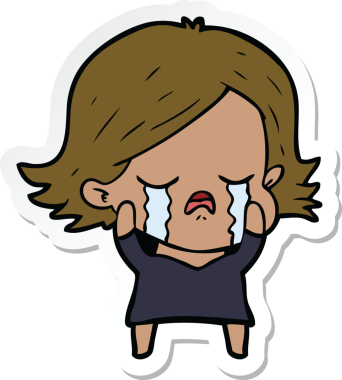 Bir insan tarafından çizilmiş ağlayan bir çizgi film kızına ait etiket.