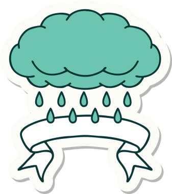 Bir insanın çizdiği yağmur bulutu pankartıyla dövme stili çıkartması.