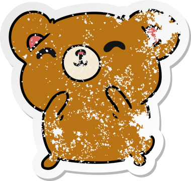 Kederli çıkartma çizimi: kawaii Bir insan tarafından çizilmiş sevimli mutlu ayı.