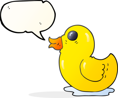 Bir insan tarafından çizilmiş serbest konuşma balonu çizilmiş plastik ördek.