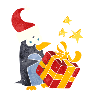 Bir insan tarafından çizilmiş serbest çizilmiş retro karikatür noel pengueni.