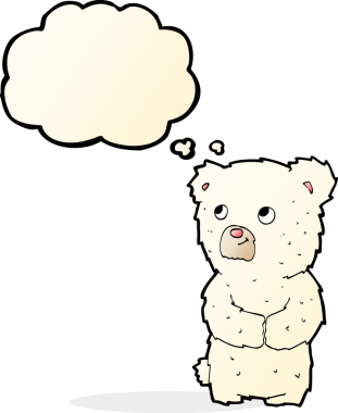 Bir insan tarafından çizilmiş düşünce baloncuklu kutup ayısı yavrusu.