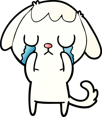 Bir insan tarafından çizilmiş şirin bir çizgi film köpeği ağlıyor.