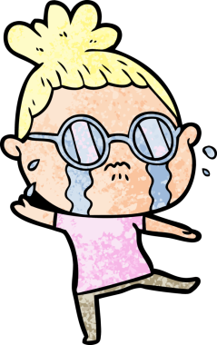 Bir insan tarafından çizilmiş gözlüklü, ağlayan bir kadın.