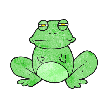 Bir insan tarafından çizilmiş el yapımı çizgi film kurbağası.