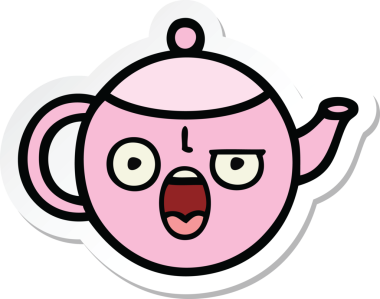 Bir insan tarafından çizilmiş şirin bir çaydanlığın çıkartması.