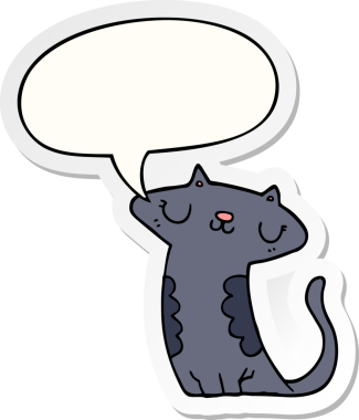 Bir insan tarafından çizilmiş baloncuk çıkartmalı çizgi film kedisi.