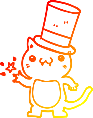 Bir insan tarafından çizilmiş silindir şapkalı çizgi film kedisinin sıcak çizgi çizimi