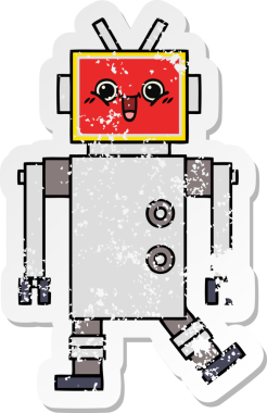 Bir insan tarafından çizilmiş mutlu bir robotun üzgün çıkartması.