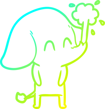 Bir insanın çizdiği suyu püskürten şirin bir filin soğuk eğimli çizgisi.