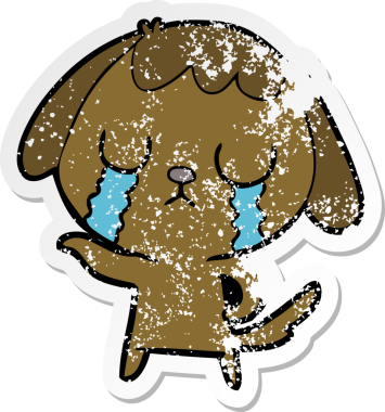 Bir insan tarafından çizilmiş ağlayan şirin bir köpeğin sıkıntılı çıkartması.