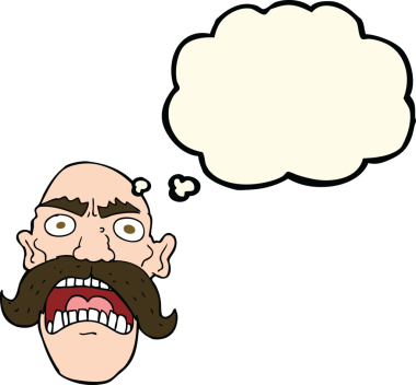 Bir insan tarafından çizilmiş düşünce baloncuğu olan kızgın yaşlı bir adam.