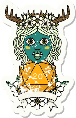 Retro Dövme Biçimli Ork karakteri bir insan tarafından çizilmiş 20 zar ile