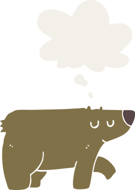 Düşünce baloncuğu olan çizgi film ayısı insan tarafından çizilmiş.