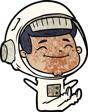 Bir insan tarafından çizilmiş mutlu astronot çizgi filmi.