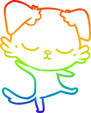 Gökkuşağı gradyan çizimi. Bir insan tarafından çizilmiş şirin bir köpek çizimi.