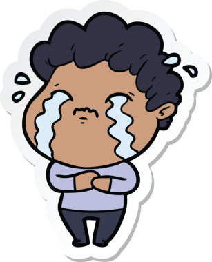 Bir insan tarafından çizilmiş, ağlayan bir çizgi film karakterinin çıkartması.