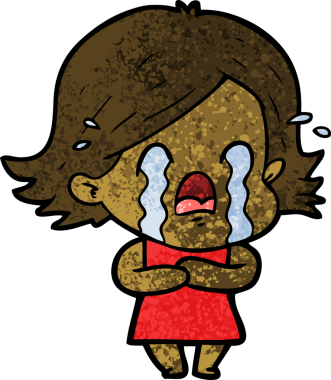 Bir insan tarafından çizilmiş ağlayan çizgi film kadını.