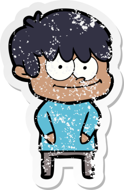 Bir insan tarafından çizilmiş mutlu bir çizgi film karakterinin sıkıntılı çıkartması.