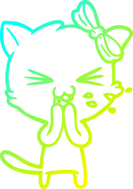 Bir insan tarafından çizilen çizgi film kedisinin soğuk gradyan çizgisi.