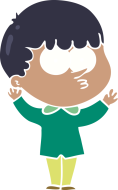 Düz renkli çizgi film meraklısı çocuk bir insan tarafından çizilmiş.